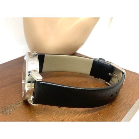 Timex Mens Watch T2N091 Indiglo White Dial Quartz Silver Case Black Leather Band - Picture 9 of 14